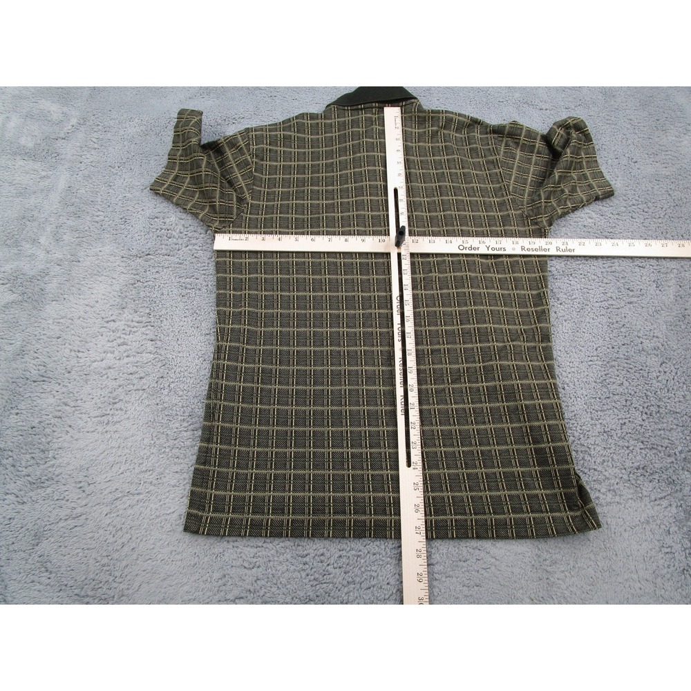 Ermenegildo Zegna Polo Shirt Mens Small Green Tan Grid Cotton Short Sleeve Italy - Picture 4 of 7